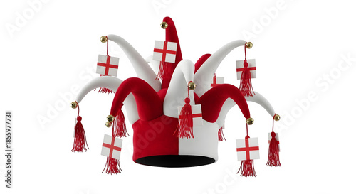 Traditional jester hat with red and white colors isolated on transparent background