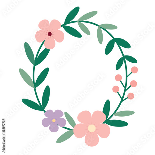 Floral frame in flat minimalistic vector style,