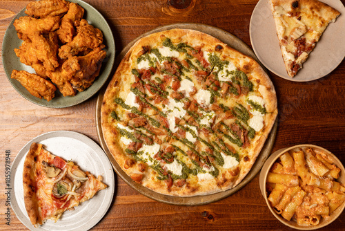 Pizzeria flat lay composition