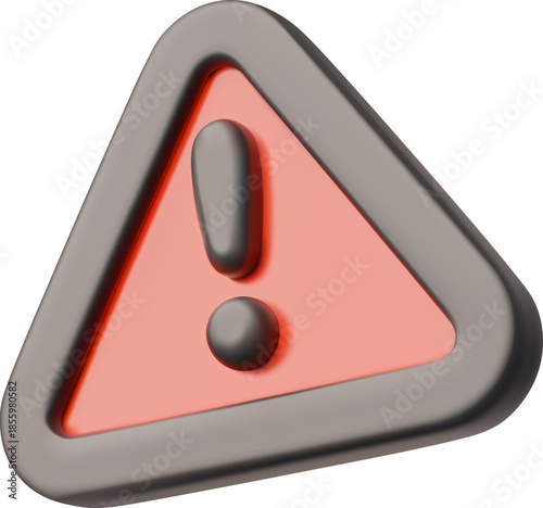 Exclamation point road warning sign 3D vector icon, danger hazard attention, red triangular caution emergency signal