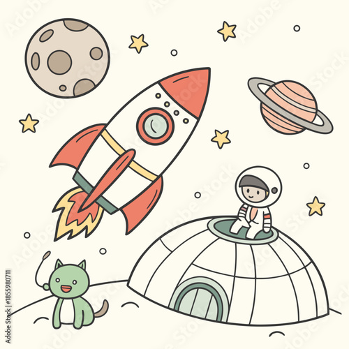 Astronaut and cat in space