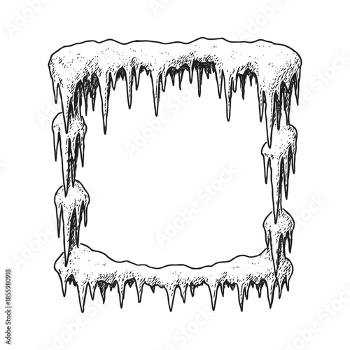 Snow icicles frame. Frozen winter decoration, frost border vector