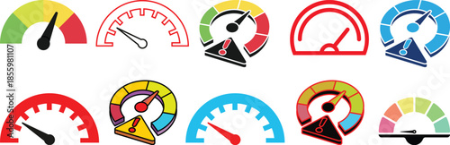 Dashboard speedometer icons set. Performance indicator sign.Rating meter signs.