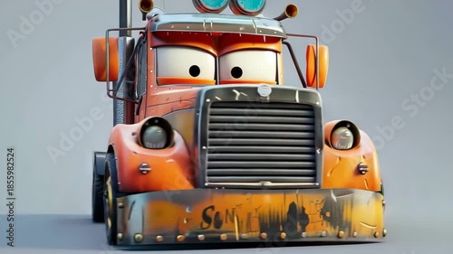 Cartoon car with pronounced headlights on a colorful bright background