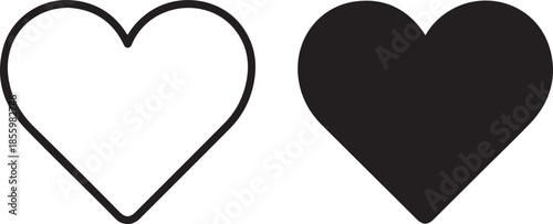 Black and white heart icons outline and filled love