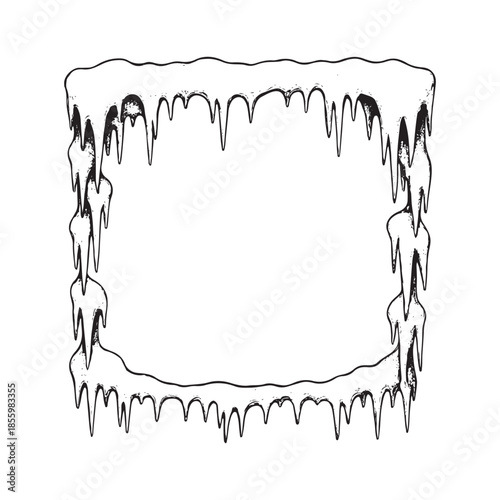 Snow icicles frame. Frozen winter decoration, frost border vector