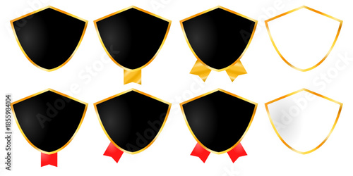 Luxury Golden Shield Badge Collection with Black and White Inlays for Premium Security Labels, Quality Warranty Certificates, and Achievement Awards