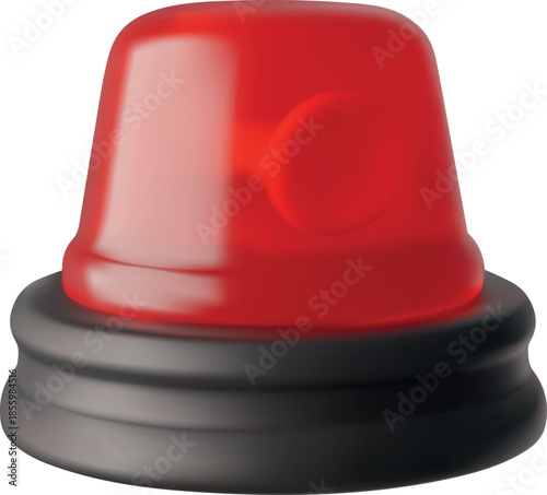 Emergency red flashing light 3D vector icon, realistic police, firefighter and ambulance siren, warning flashing signal