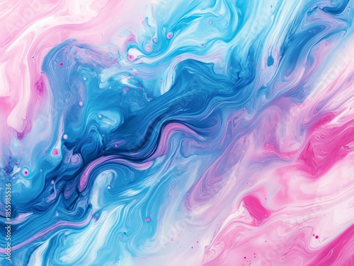 Colorful ink swirls in water. It looks like dreamy waves with blue and pink mixing together. A pretty, abstract background.
