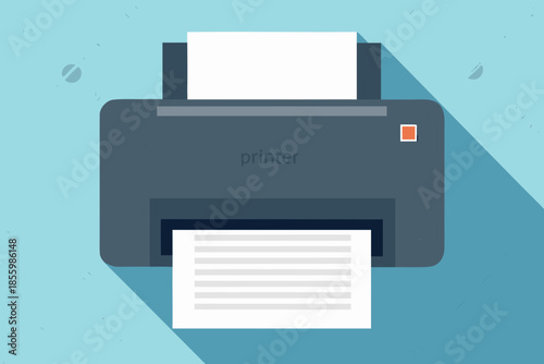 Simple illustration of a dark gray printer with a white paper tray