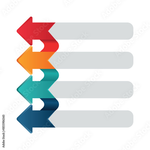 Free Download Illustration of four horizontal infographic arrows pointing left with placeholder text boxes - GFXLoad