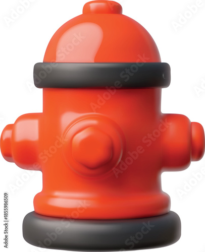 Rireplug 3D plastic style vector icon, red fire hydrant industrial safety equipment, city fire extinguishing system