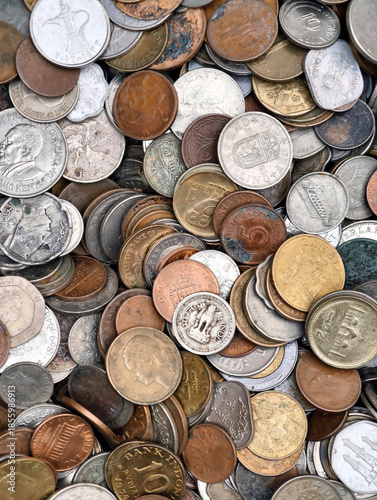 Antique change stock photo, Coins collection, old and new coins all over the world.