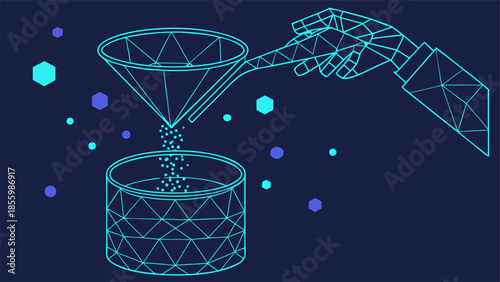 AI Data Filtering Processing Technology Automation Concept with vector illustration