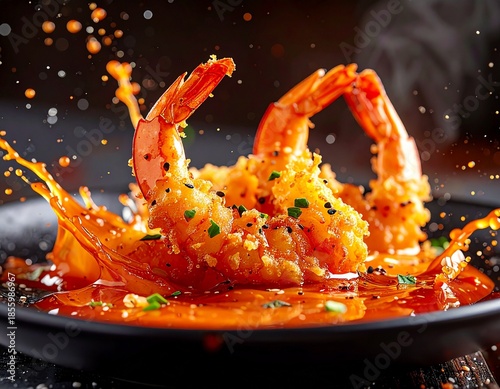 Golden Shrimp Tempura Dipped in Savory Sauce