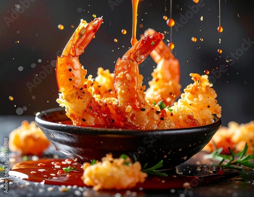 Shrimp Tempura with Dramatic Sauce Drizzle