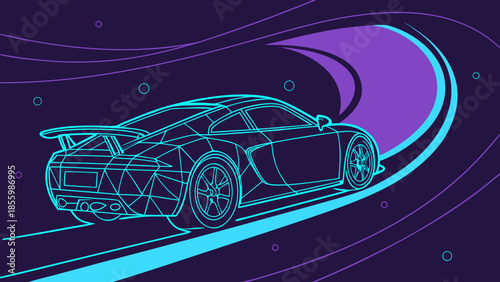 Futuristic Digital Sports Car High-Speed Race with vector illustration
