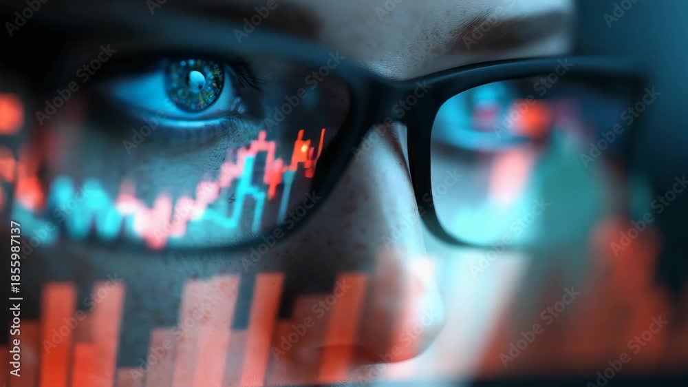 custom made wallpaper toronto digitalClose-up of female analyzing stock data on reflective glasses display