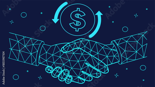 Digital Business Handshake Money Exchange Partnership Technology Concept with vector illustration