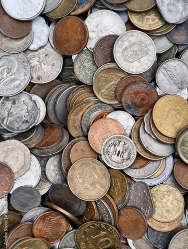Antique change stock photo, Coins collection, old and new coins all over the world.