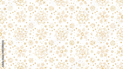 Delicate golden snowflakes scattered across a pristine white background texture