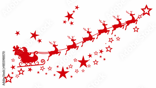 Santa claus and reindeer flying through a starry night sky illustration