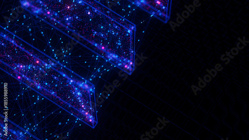 Closeup of Neural network model, LLM structure complex. AI big data processing technological concept backdrop. Machine learning abstract background. Digital quantum computing.