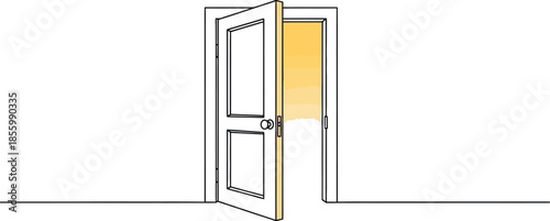 Open interior doorway revealing bright light shining from beyond symbolizing opportunity new beginnings career prospects and unknown future possibilities