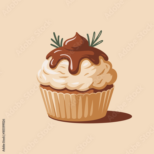 Dessert cupcake mashed potato vector illustration – Ideal for unique food concepts, holiday advertising, or festive designs.