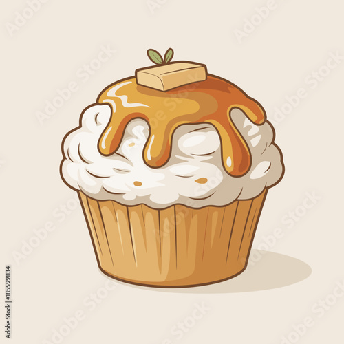 Mashed potato and gravy cupcake vector art – Great for funny Thanksgiving designs, novelty recipe blogs, or holiday invitations.