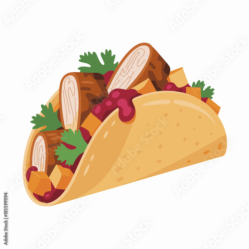 Turkey leg taco vector fusion food graphic – Ideal for Thanksgiving leftover recipes, unique food fusion concepts, or holiday catering ideas.