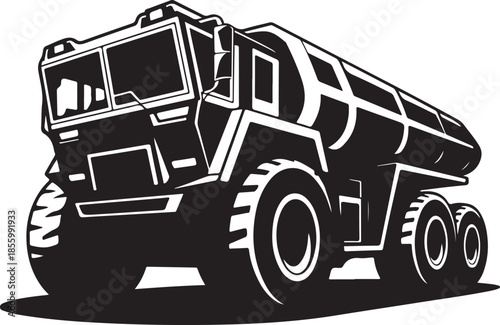 Heavyduty military transport truck with large cylindrical tank isolated