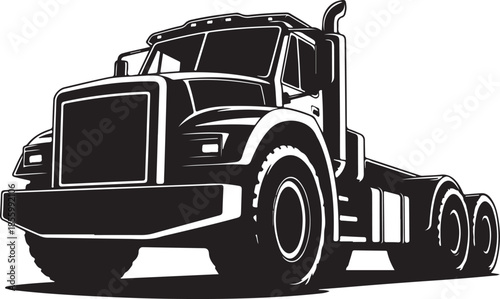 Heavyduty semitruck with large wheels and detailed cab design