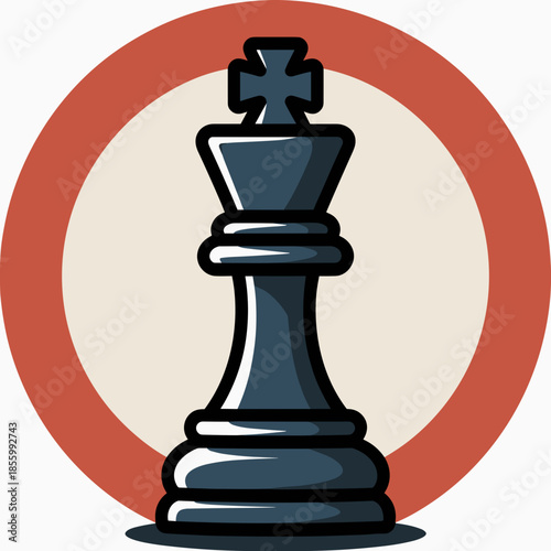 Chess King Icon, Strategy Game Piece with Crown in a Retro Design Aesthetic