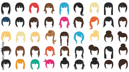 Extensive collection of diverse women's hairstyles and hairpieces in various cuts, colors, and lengths for fashion and beauty concepts