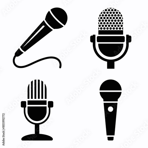 Microphone Icons Collection on White Background Various Styles and Designs