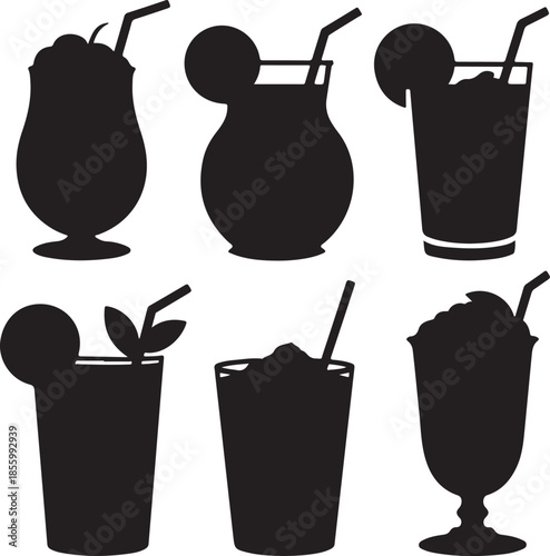 Collection of refreshing summer drink silhouettes in different styles
