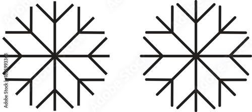 Simple black line art illustration featuring two minimalist snowflakes for winter design