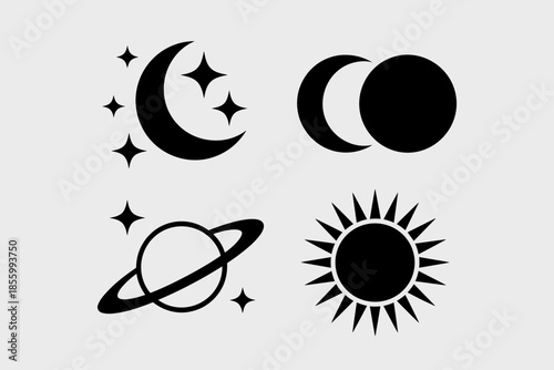 Cosmic Collection of Celestial Objects with Moon Stars Sun Planet and Eclipse