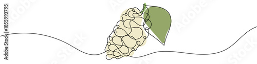 Mulberry in one line art style. Drawing of a whole mulberry fruit with a leaf, with editable black stroke and color on white background. Vector illustration.