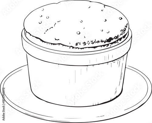 Souffle Dessert Hand-drawn Sketch Drawing Vector Illustration, Line Linear Symbol Engraving Coloring Book, Black and White Isolated