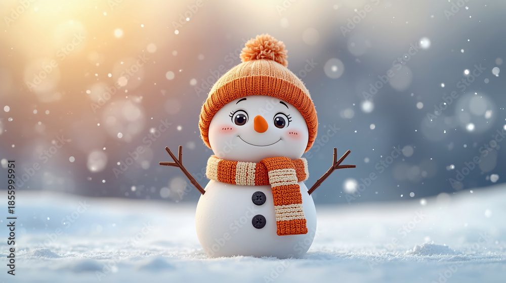 Fototapeta premium Snowman on the snow, Happy Holidays