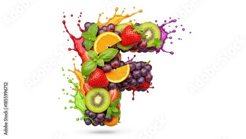 Healthy fresh fruits and vegetables including ripe strawberries, grapes, and tomatoes are arranged as a sweet nature-inspired design for a vegetarian diet label vector illustration