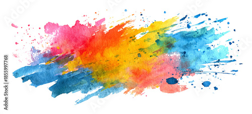 Colorful rainbow watercolor illustration with bright ink splashes. creative watercolor art background with colorful brush strokes ink splatter texture.