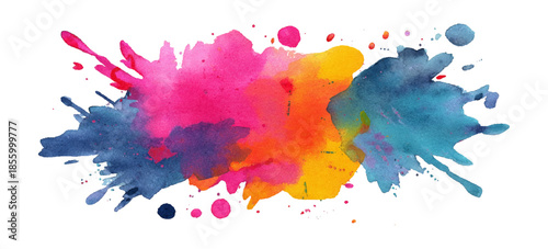 Colorful rainbow watercolor illustration with bright ink splashes. creative watercolor art background with colorful brush strokes ink splatter texture.