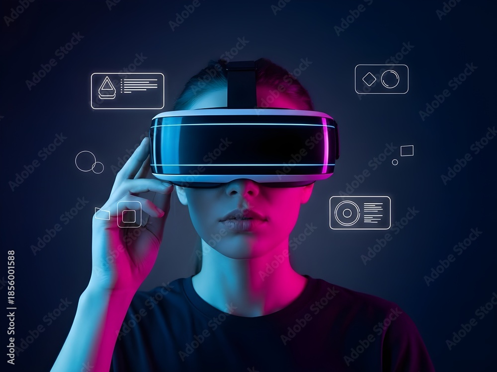 custom made wallpaper toronto digitalVirtual Reality Experience, User Interaction, Modern Studio, Digital Art, Futuristic Environment, Close-Up View, Technology Innovation