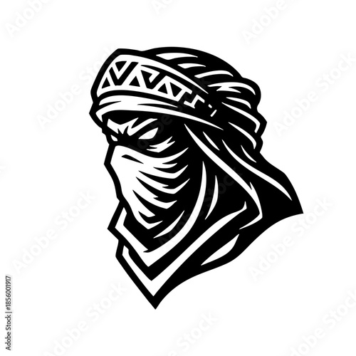 Intimidating Masked Figure Head Logo Graphic Vector Design