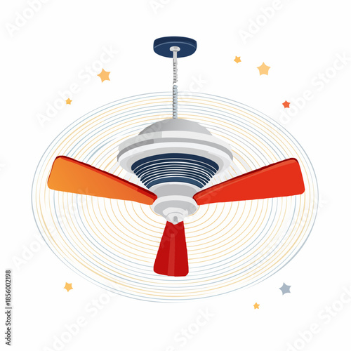 Ceiling fan with colorful blades and star accents