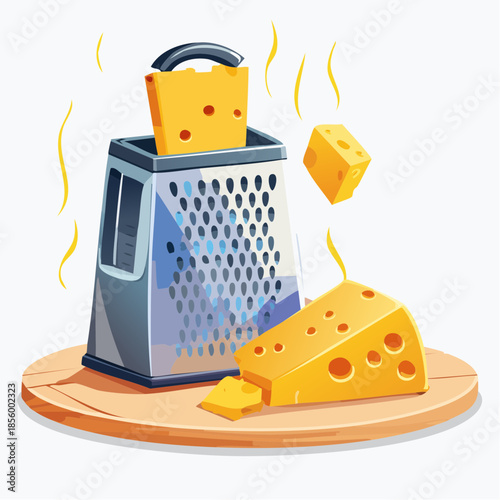 Cheese grater with cheese pieces