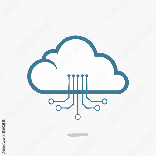 Cloud computing technology icon with digital circuitry and network connections